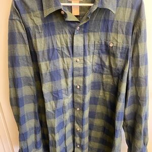 Men's Blue & Green Plaid Button-Up Shirt